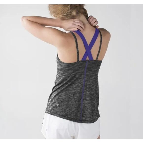 Lululemon Run For Gold Bra‎ Tank Top Gray/Purple Strappy Criss Cross Size 4 - Picture 6 of 6
